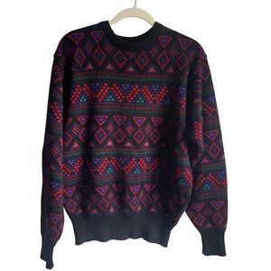 VTG‎ Meister Wool Blend Geometric Sweater 80s Ski Knit M,Made in Hong Kong